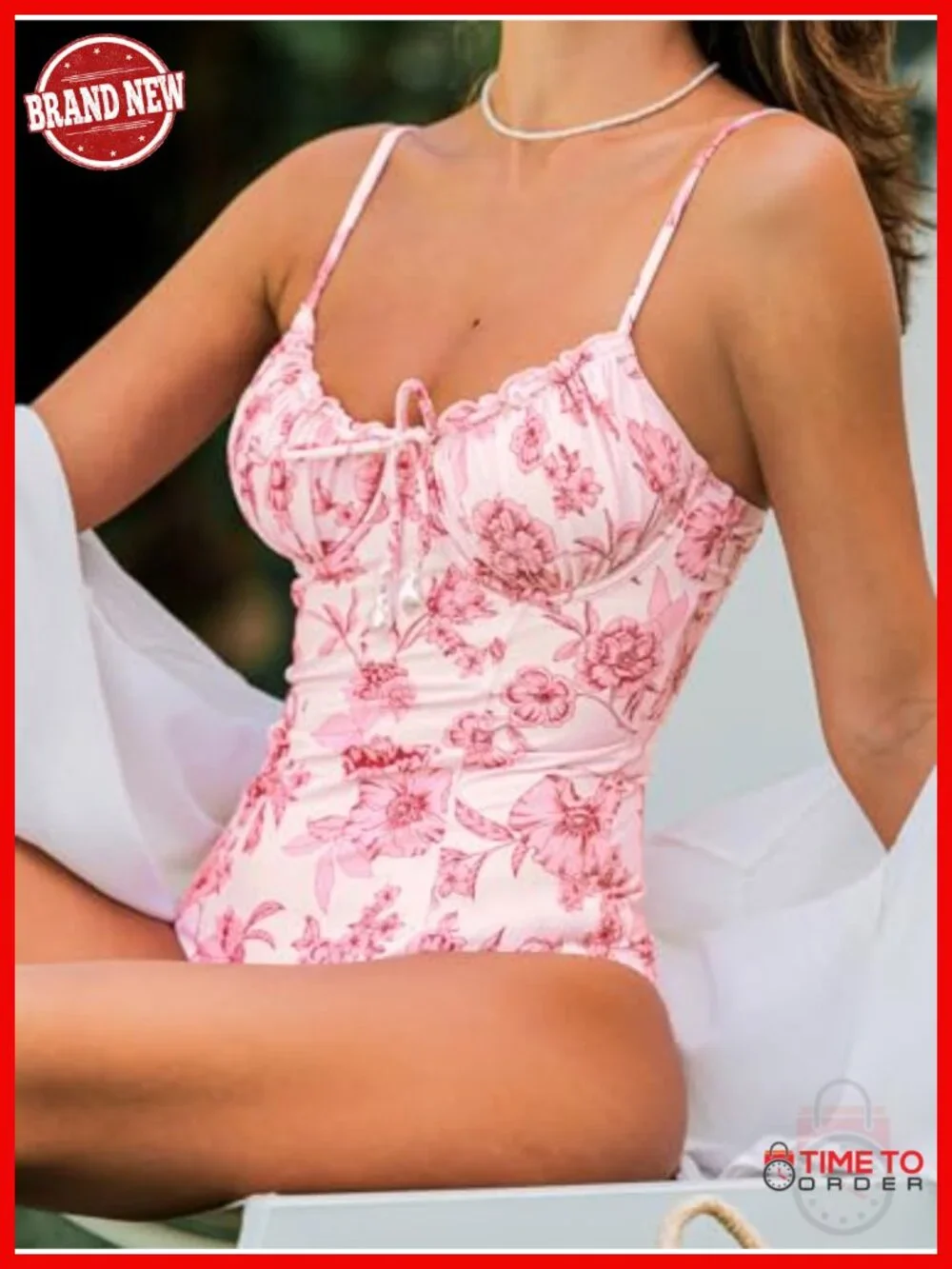 V Neck One Piece Underwire Ruffled Swimsuit with Removable Cups